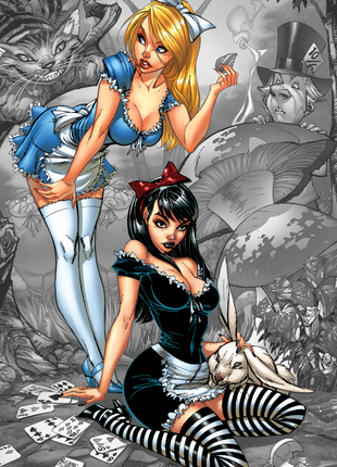 J. Scott Campbell - Beyond Wonderland B&W Art Print