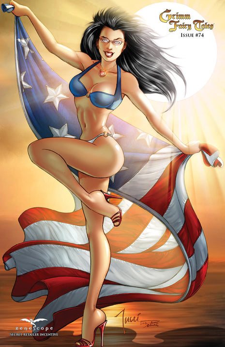 Grimm Fairy Tales #74 - Cover D American Flag Sela Mathers Bathing Suit Sunny Comic Book Cover Art